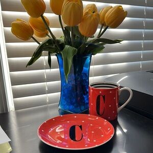 Kate Spade “To The Letter” Red, Black & White White Coffee Mug and Plate